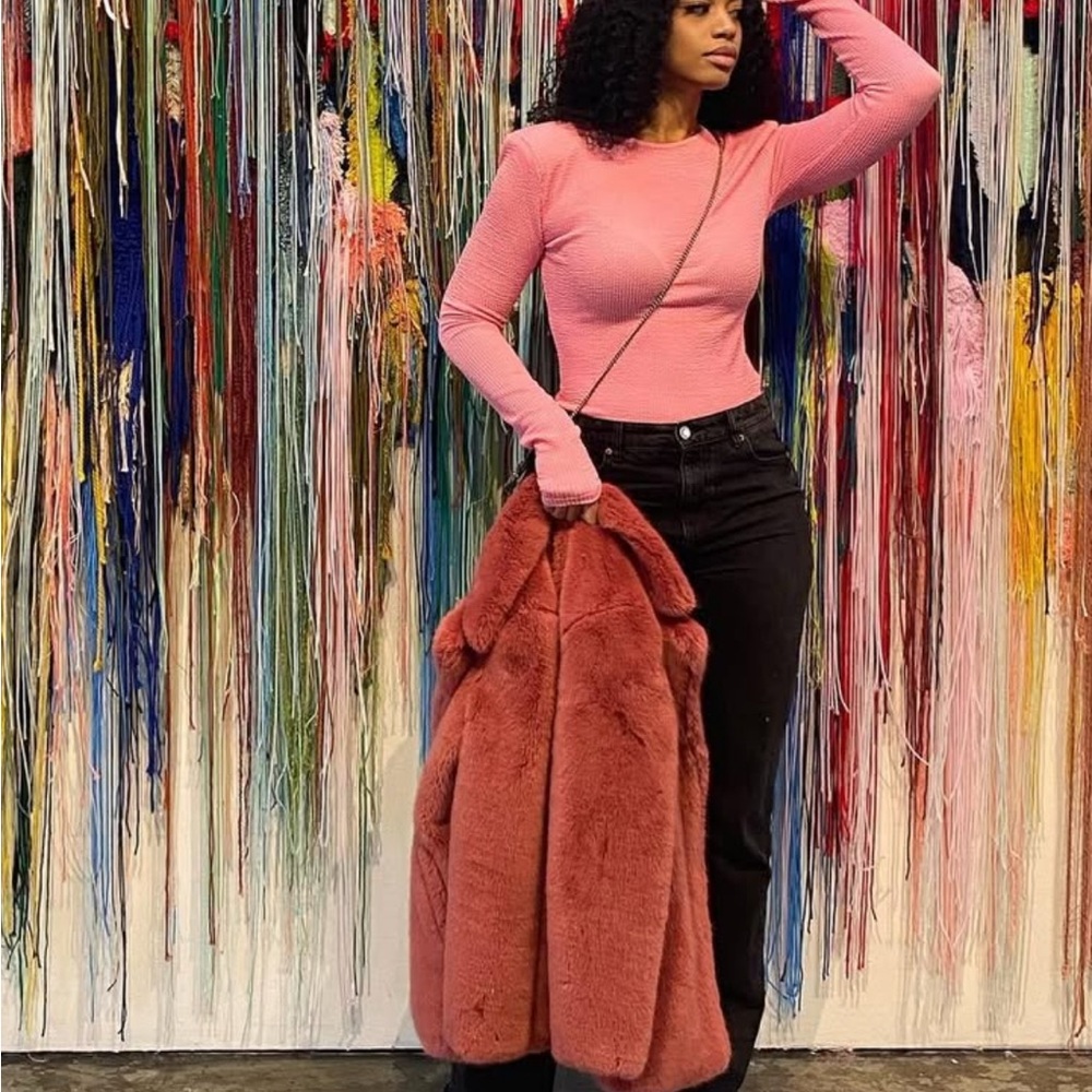 Pink Long Sleeve Women's Top with shoulder pads